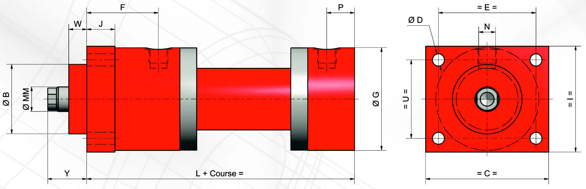 Vérin hydraulique double effet, série VFA - Fixation MF1